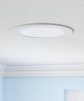 4 Pack 8 Inch Ultra Thin LED Recessed Lights With J-Box, Dimmable Wafer Lighting, installed on a white ceiling