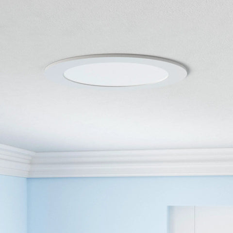 4 Pack 8 Inch Ultra Thin LED Recessed Lights With J-Box, Dimmable Wafer Lighting, installed on a white ceiling