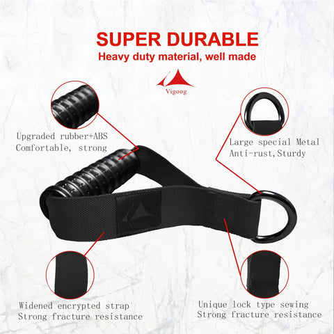 Heavy Duty Rubber Exercise Handles Built Different For Crushing Heavy Reps, Non Slip Workout Grip Attachments for Cable Machines with black rubber grip.