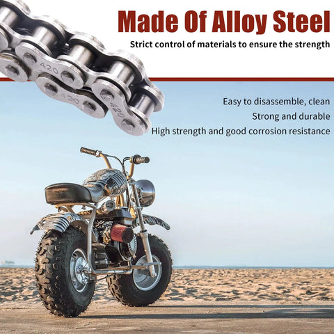 Jackshaft Chain Kit With 42 Link And 90 Link Standard Roller Chains And Chain Breaker Fits Mini Bikes Like CT200U EX displayed on sandy beach