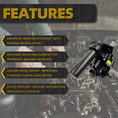 Heavy Duty Power Brake Booster Straight Up Built Tough With Rock Solid Steel Housing Smooth Street Braking For 03 To 06 Chevy Tahoe Avalanche Suburban 1500 2500 Gmc Yukon Xl Escalade features close-up view with specifications.