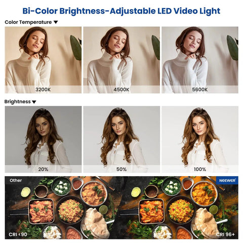 2 Pack Bi Color 660 LED Video Light Kit With Stands For Studio Use Dimmable 3200K To 5600K High CRI 96 Plus U Bracket