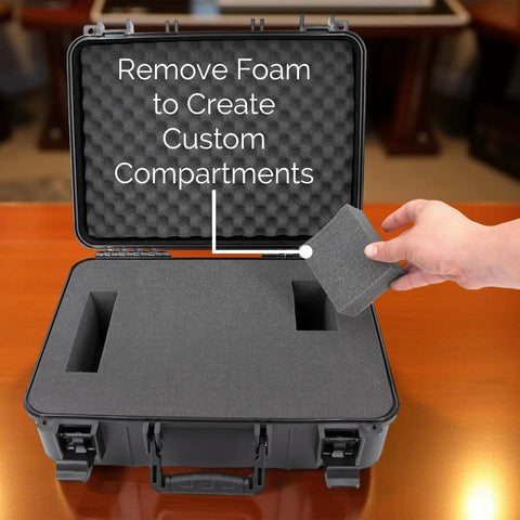 Open hard shell wireless microphone case with customizable foam insert for Sennheiser Shure Audio Technica Nady and VocoPro receivers