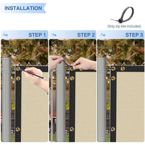 Installation steps for Beige Privacy Fence Screen With Grommets 8 Foot By 50 Foot Outdoor Windscreen For Backyard And Patio UV Blocking Shield Heavy Duty Durable Fence Covering Zip Ties Included