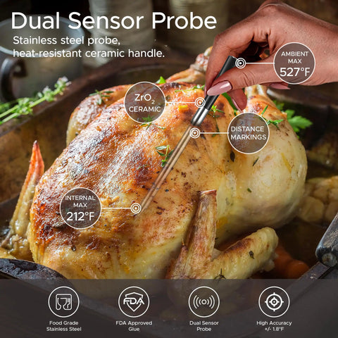 Long Range Wireless Meat Thermometer For Smoker And Grill With Dual Probes, 750ft Bluetooth Reach, chicken cooking
