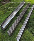 Stainless Steel Trench Drain System For Patios And Walkways, Waterproof Channel Drain Kit shown disassembled on grass