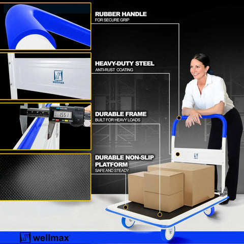 No Sweat Foldable Push Cart Dolly Rocking A Solid 660 Pound Load Rating For Smooth Moving Hauls And Super Compact Portable Trunk Storage In Vivid Blue