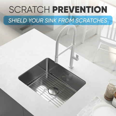 Stainless Steel Sink Protector Grid And Mat For Kitchen Sinks 18 X 12 X 1 Inch in a modern kitchen setting.