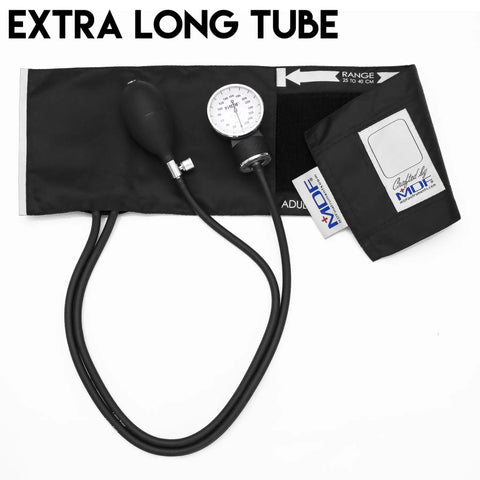 Calibra Aneroid Premium Sphygmomanometer For Pro Clinics And Home Use With Prograde Build Easy Read White Dial Black Adult Cuff Durable Carrying Case Latex Free Lifetime Calibration Portable Blood Pressure Monitor, black cuff with long tube
