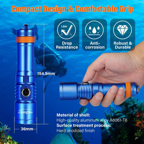D710 3000 Lumen Underwater Dive Light With 6 Degree Narrow Beam IP68 Waterproof To 150 Meters Scuba Flashlight in hand