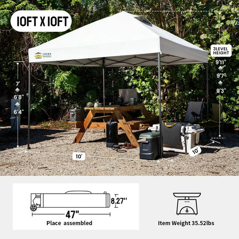 10x10 Pop Up Canopy With Center Lock One Push Setup, Instant No Fuss Outdoor Shelter, Beach Tent With STO N Go Bag