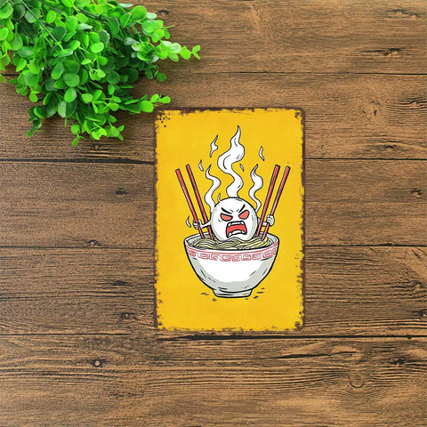 Vintage Angry Ramen Cartoon Metal Sign Wall Art 8x12 Inch Tin Sign Poster For Home Office Garage Room Decor Totally Rad Retro Kitchen Wall Decor With Pre Drilled Holes For Easy Mounting Indoor Use.