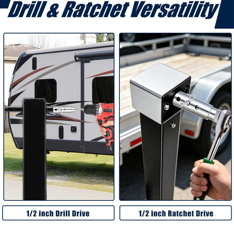 Get Rid Of The Arm Busting Lazy Crank On Your Top Wind Trailer Jack And Switch To This Handy Cordless Drill Adapter in use