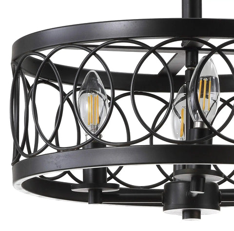 Detail of Oil Rubbed Bronze 15.5 Inch 4-Light LED Metal Semi Flush Mount Ceiling Light with Sleek Metal Fretwork Shade