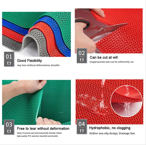 Drainage Non Slip Floor Mat For Wet Areas 3 By 20 Feet Heavy Duty PVC Anti Fatigue Rug showing flexibility and drainage features
