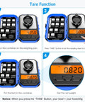 Steps showing tare function on Ultra Precise Digital Milligram Scale 0.001g With 50g Capacity Portable Jewelry Pocket Scale Backlit LCD.