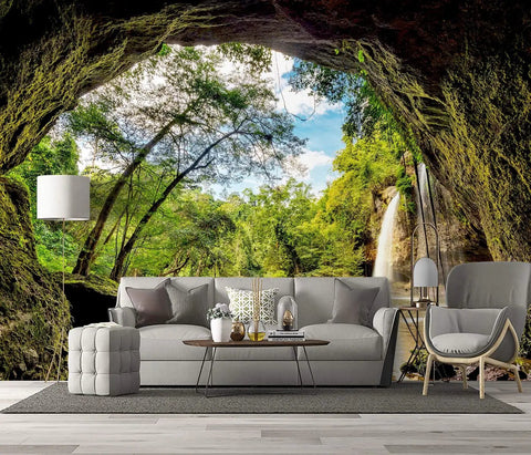 Epic Forest Landscape Wall Mural With Waterfall And Jungle Scene For Living Room And Bedroom, 160 By 108 Inch Fabric Wall Art
