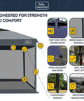 10x10 Pop Up Canopy Tent With Screen Walls, Waterproof Portable Shade, features like vented roof and adjustable heights, dark grey.