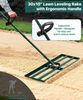 Stainless Steel Lawn Leveling Rake With Adjustable Handle For Smoothing Soil And Topsoil 30x10 Or 45x10 Ground Plate