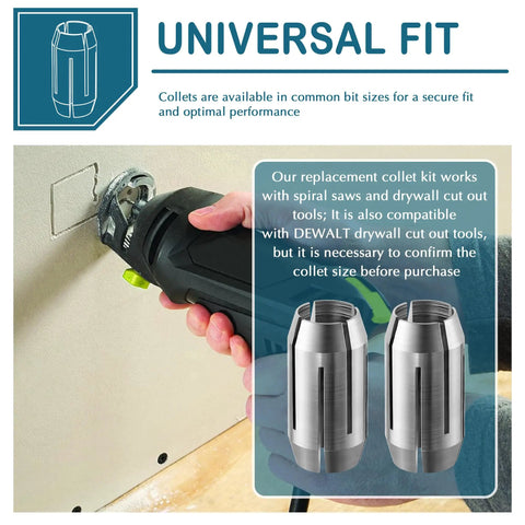 CN1 Compatible Replacement Collet Kit One Quarter Inch For Spiral Saws and Drywall Cutout Tools 2 Pack Fits DEWALT