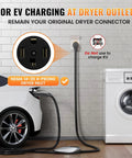 Heavy Duty NEMA 14 30P To 14 50R Level 2 EV Charger Adapter Fits Tesla Cars, showing the dryer outlet and plug connection.