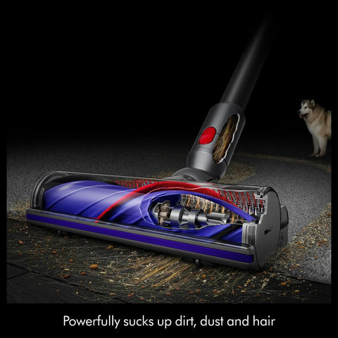 Cordless Vacuum With Motorbar Cleaner Head For Hardwood Floors And Carpets, Detangles Hair, Converts To Handheld, 100AW Suction cleaning debris