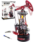 Industrial City Series 3D Puzzle Oil Pump Jack Dope Motorized Model With LED Lighting Three And A Half Hour Build Time Modular Assembly Kit For Adults And Teens Realistic Crank Driven Motion And Snappy Display, assembled with box