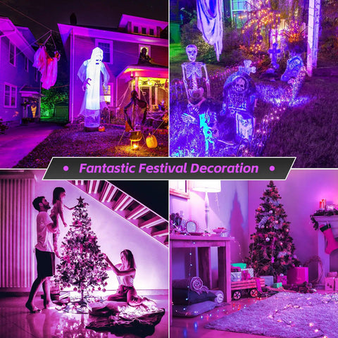 Outdoor Halloween and indoor Christmas decor, lit by 500W UV Blacklight Flood Light With Plug, 320-420nm Ultraviolet