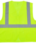 Heavy Duty Hi Vis Class Two Safety Vest With Zip Front Closure Breathable Mesh Backing Two Roomy Pockets And Handy Mic Tab For Radios In Vivid Lime For Peak Job Site Visibility In Comfortable Extra Large Cut, back view.