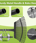 Heavy Duty Metal Leaf Rake With Adjustable 79 Inch Handle And 18 Inch Wide Head Featuring 25 Sturdy Tines; durability test.