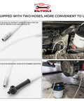 One Person Brake Bleeder Vacuum Pump Kit For Air Compressor Pneumatic Brake System And Clutch Fluid Bleeding Extractor shown with car engine.