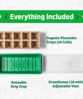 10-Cell Greenhouse Germination Kit for Home Gardens With Biodegradable Pots and Vented Lid, Includes Tray and Lid