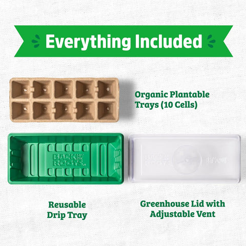 10-Cell Greenhouse Germination Kit for Home Gardens With Biodegradable Pots and Vented Lid, Includes Tray and Lid