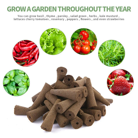 100 Pack Grow Sponges And Seed Pods Replacement For AeroGarden Mold Free Root Growth Sponges Kit displayed with vegetables and herbs