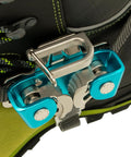 Foot Ascender With Toothless Dual Cams For Reduced Wear And Drag On Climbing Line Use On Either Foot, attached to boot