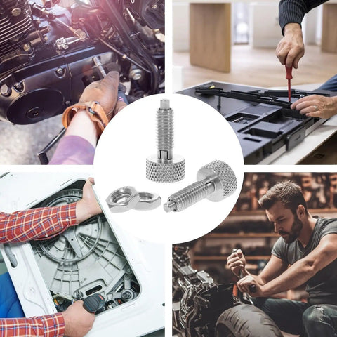 Heavy Duty Stainless Steel Threaded Plunger With Knurled Handle, Retractable Spring Locking Pin For Auto Chassis, Rust Proof Quick Release Indexing Bolt in action during repairs.