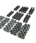 Holster Kit 130 Piece Screws And Spacers For Kydex And Leather Holsters Knife Sheaths Black Oxide Steel arranged on white surface