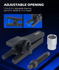 Universal Ball Joint Separator Tool For Cars And Light Trucks With Adjustable Opening shown with 1/2 inch socket and bolt.