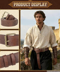 Top Shelf Medieval Adventurer Kit Beefy Leather Belt and Fitted Arm Bracers worn by model in natural setting.