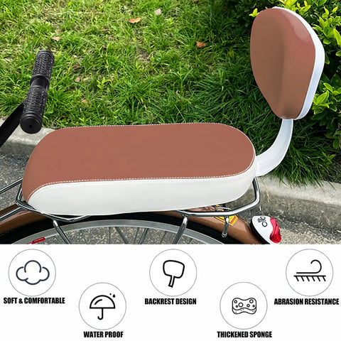 Kids Bicycle Back Seat Cushion With Armsrest And Backrest, Comfortable Saddle, Brown Plush, Easy Mounting on Road Bike
