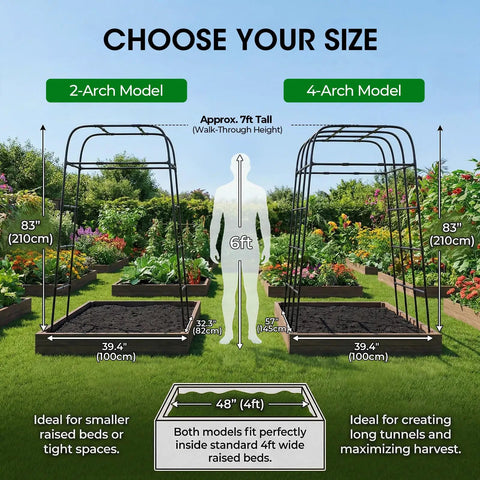 Comparison of 2-arch and 4-arch Heavy Duty Garden Arch Trellis For Climbing Plants With Screw Fixation, Rustproof Steel Frame Stands 83 Inches Tall