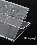 Close-up of waterproof clear acrylic design from Set Of 30 Mini Acrylic Sign Holders, 2 X 3.5 Inch Clear Desk Name Plates.