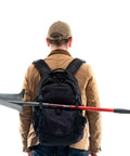 Beast Of A Compact Steel Garden Spade With Serrated Blade And Inverted V Tip For Root Removal on backpack for portability.