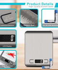 Pro Grade Kitchen Scale For Precision Cooking And Meal Prep With Stainless Steel Body And Clear LCD Display Tare Function Works In Grams Ounces And Milliliters From 1g To 11lb 5kg A Game Changer For Coffee And Baking, showing detailed features