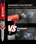 Front view: EZARC 10-piece diamond-coated screwdriver bit set; red handle, 1/4 in hex shank, Torx/Phillips/Pozidriv/slotted bits