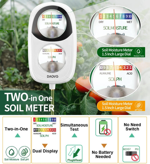 2-In-1 Soil Moisture Meter And pH Tester With Large Dual Screen For Indoor Plants, Outdoor Garden, Lawn And Farm