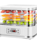 Electric Food Dehydrator With Five Spacious Trays And 400 Watts Of Steady Heat To Keep Snacks Crunchy And Fresh Without Any Fuss featuring colorful fruits on trays.