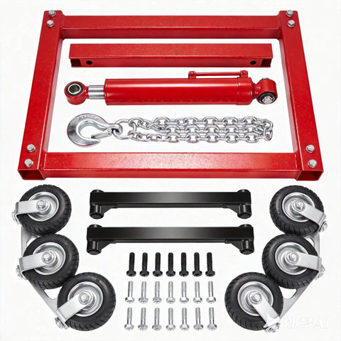 Components of Heavy Duty Folding Hydraulic Engine Hoist Two Ton Portable Garage Cherry Picker with smooth rollaway casters.