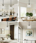 BOKUNOFU Glass Pendant Light Kitchen Island in a modern kitchen with hammered glass shade and adjustable hanging design.