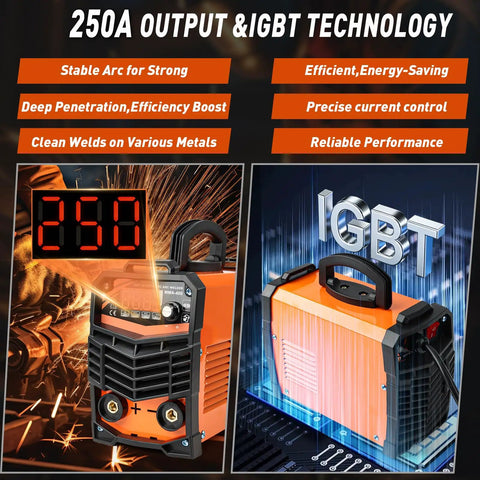 Dual Voltage Arc Welder For 110V Or 220V, 250 Amp Portable IGBT Inverter Welder For Home DIY Projects with digital display